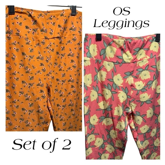 Set of 2 NEW LulaRoe OS Soft Leggings One Size  2-10 Small-Large Orange Pink - Picture 1 of 16